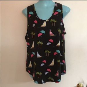 Lularoe Tank Top with Palm Trees and Sail Boats